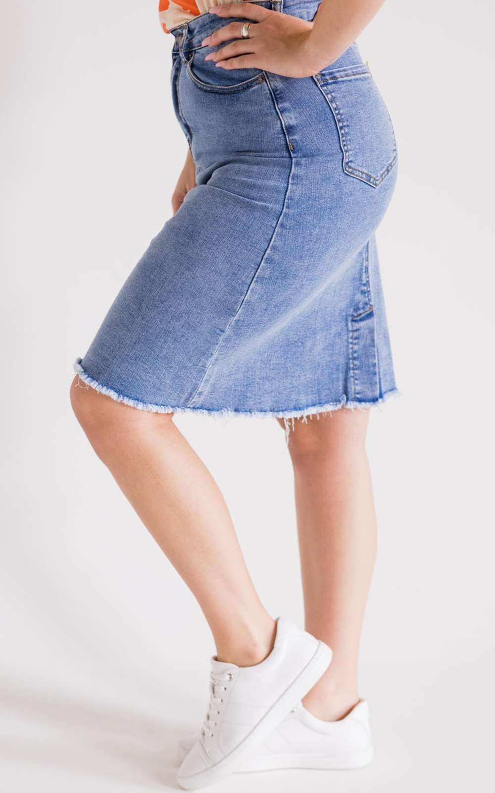 Frayed Denim Skirt product photo.