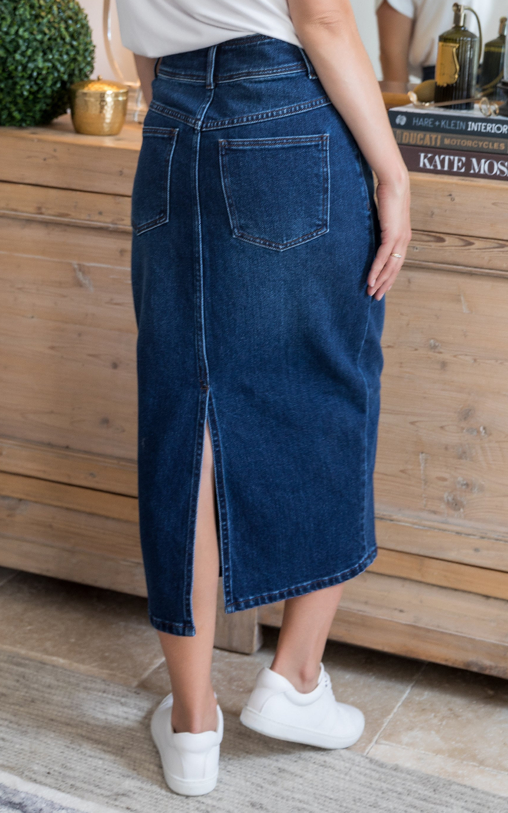 Denim Maxi Skirt product photo.