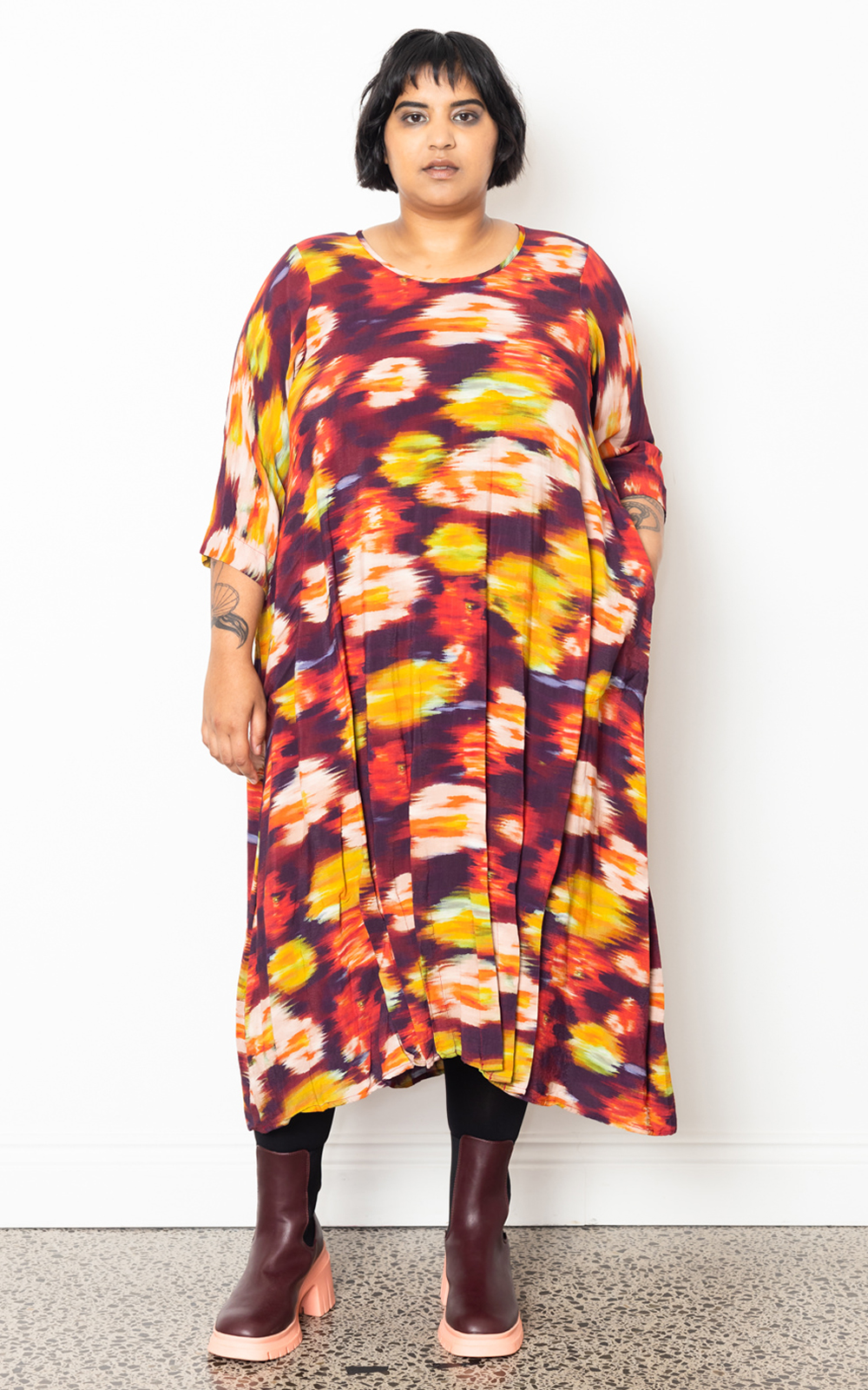 Long Tuck Hem Dress In Cdc product photo.