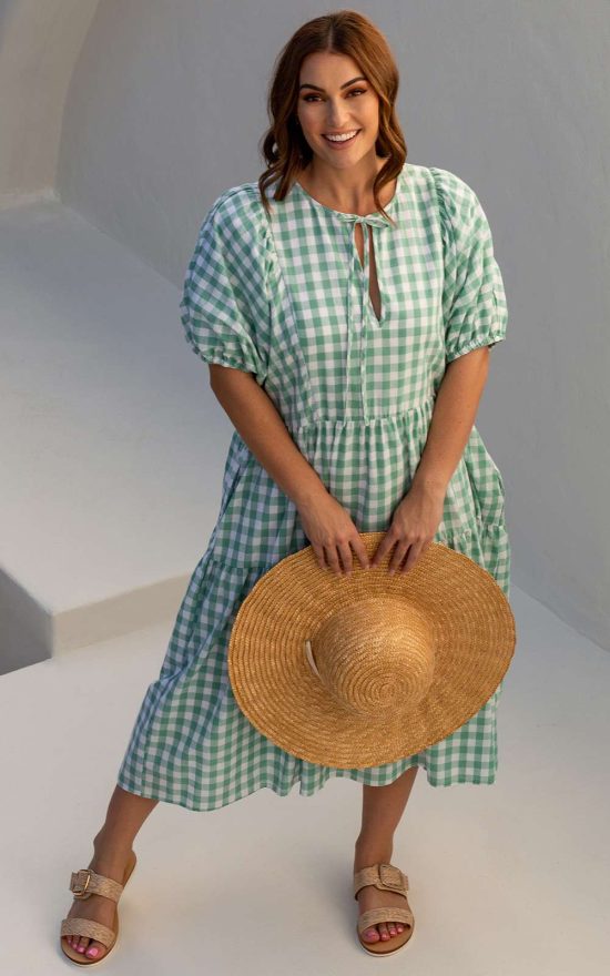 Roamer Midi Dress In Haze Gingham product photo.