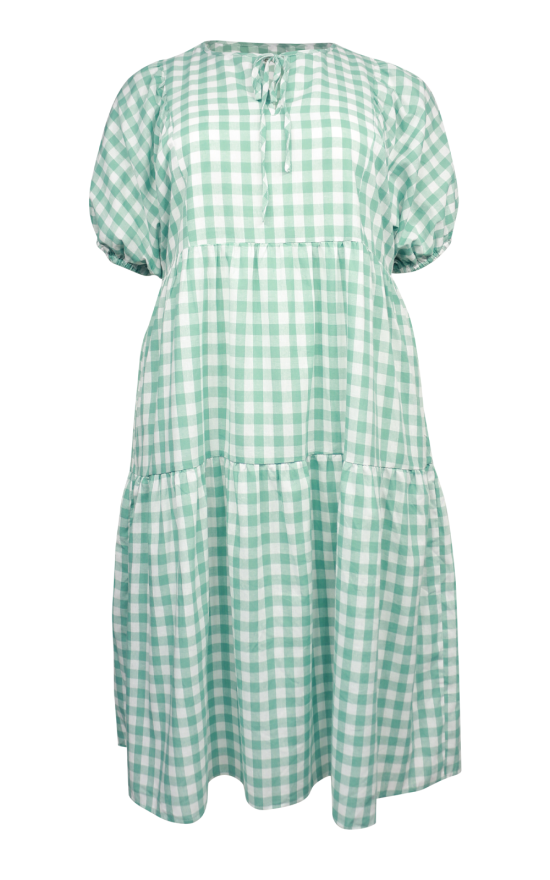 Roamer Midi Dress In Haze Gingham product photo.