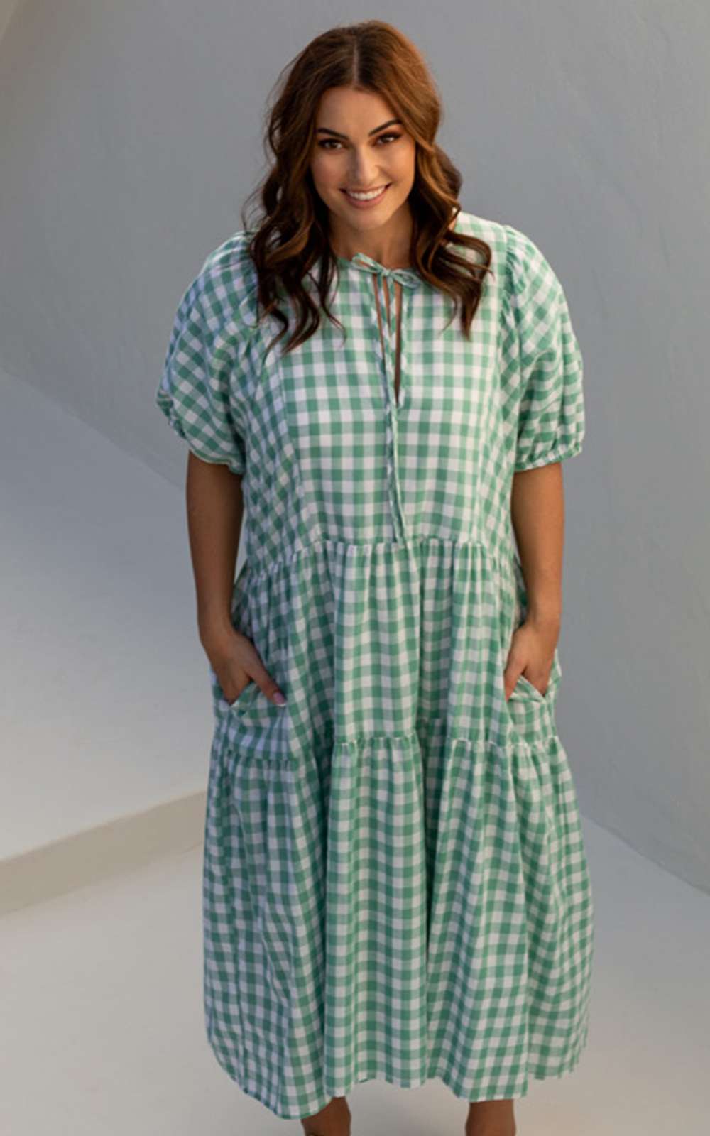 Roamer Midi Dress In Haze Gingham product photo.