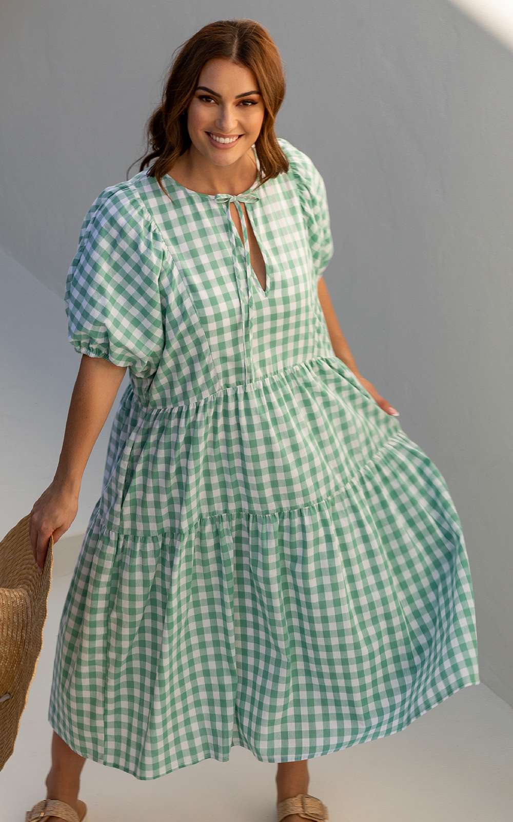 Roamer Midi Dress In Haze Gingham product photo.