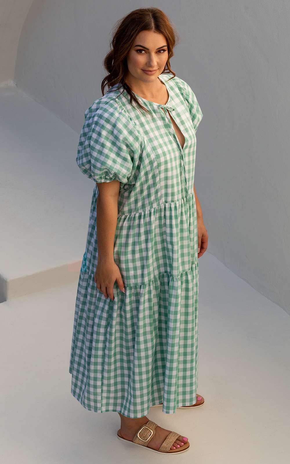 Roamer Midi Dress In Haze Gingham product photo.