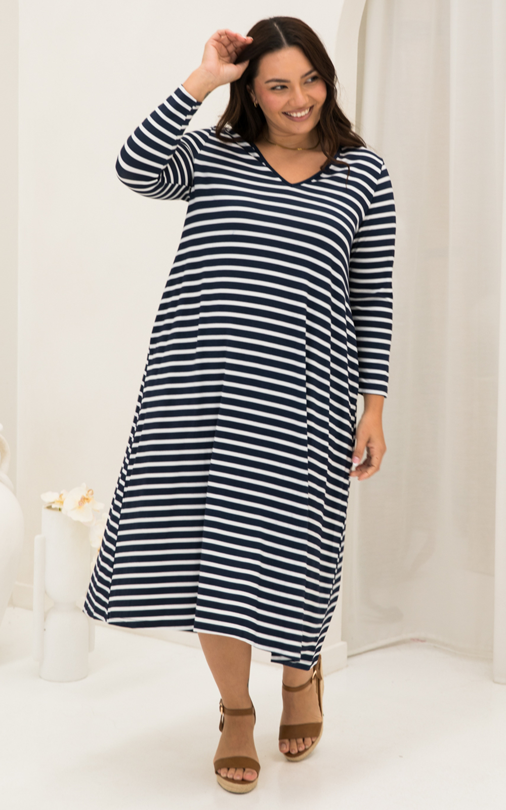 L/S T-Shirt Stripe Dress product photo.