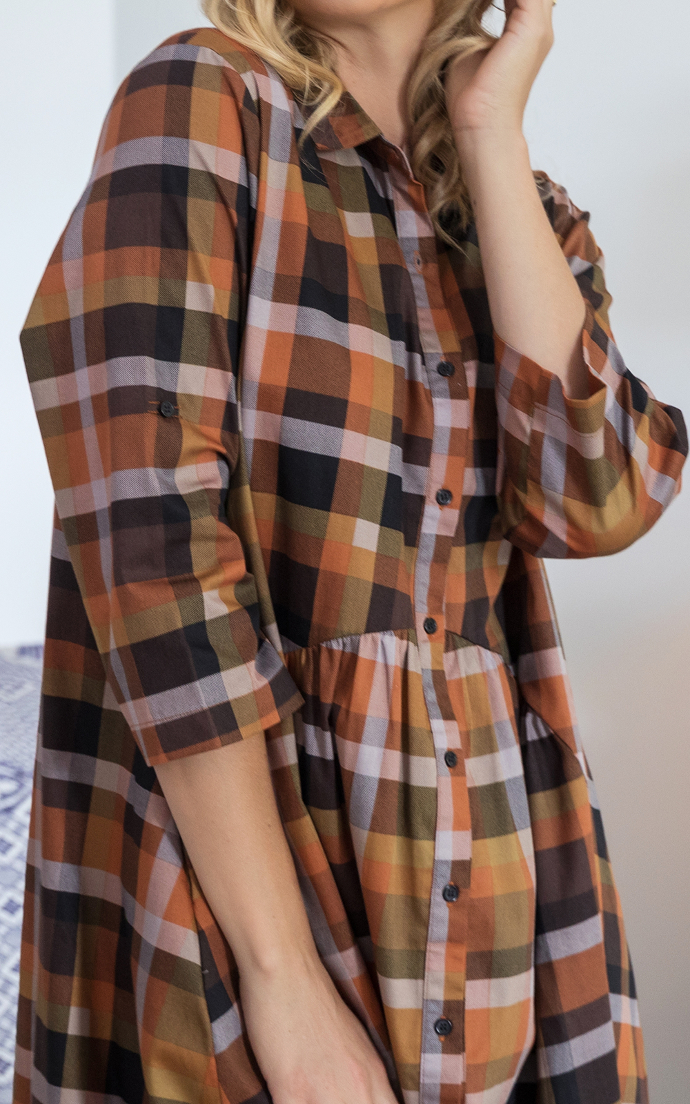 Fall Check Soho Shirt Dress product photo.