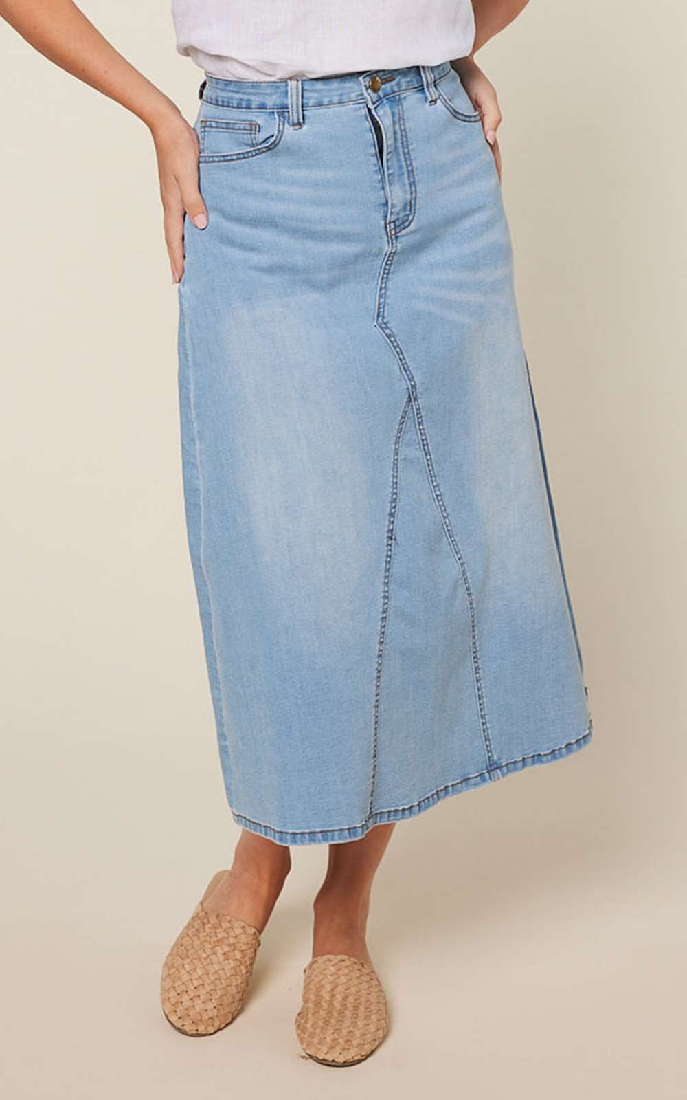 Denim Midi Skirt product photo.