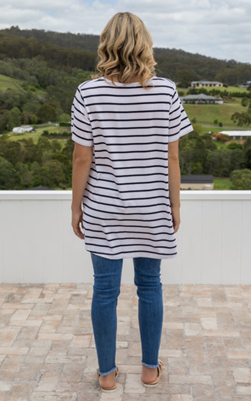 T-Shirt Top In White/Navy Stripe product photo.