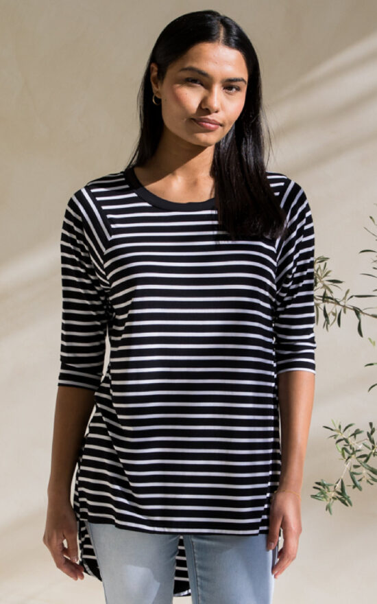 L/S Hi Low Kiana Stripe Top product photo.