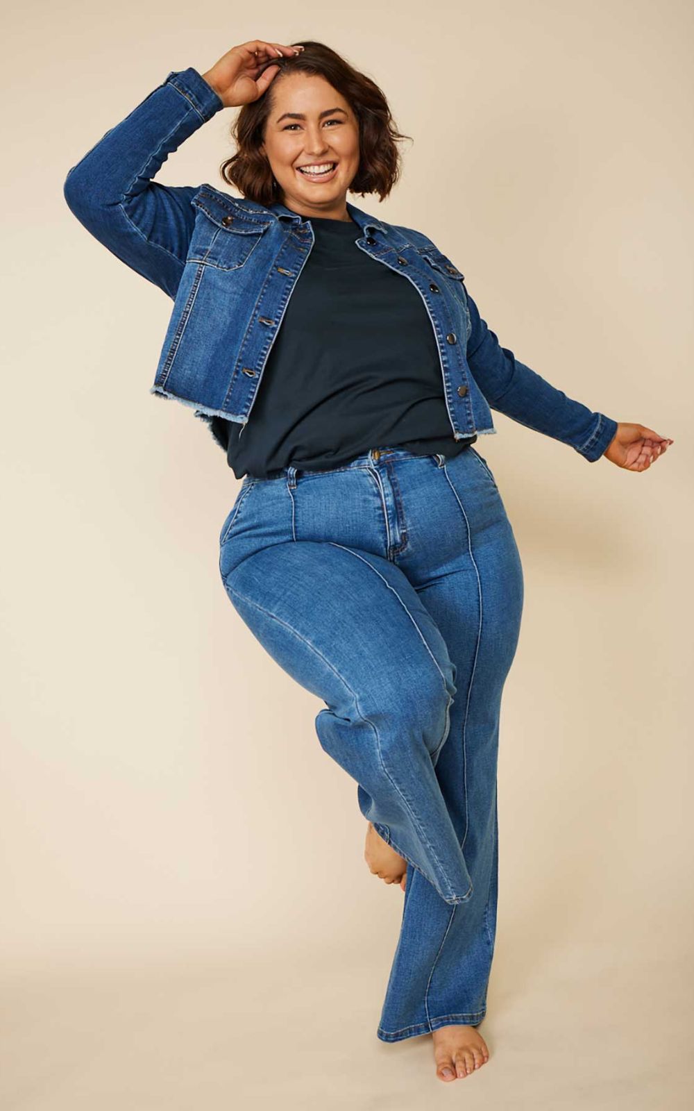 Cropped Denim Jacket product photo.