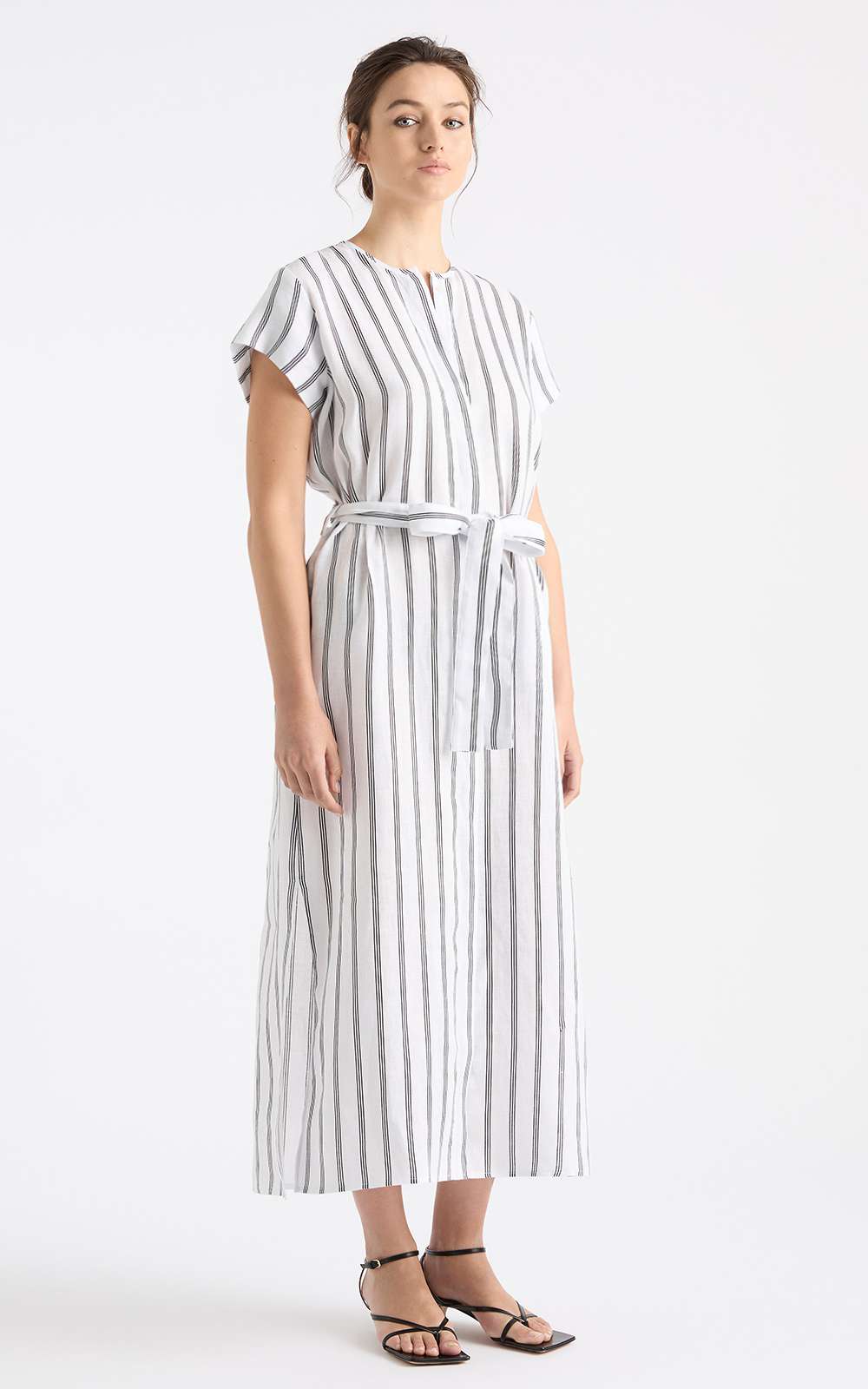 Shell Dress In Tri Stripe Linen product photo.