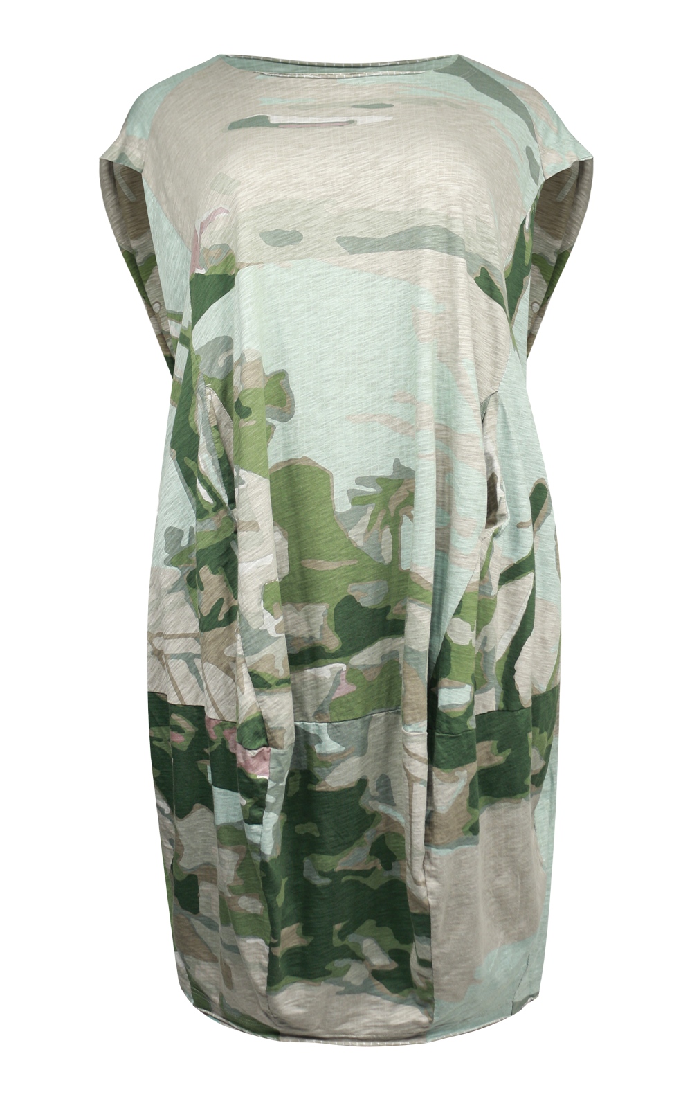 Clipped Sleeve Camo Dress product photo.