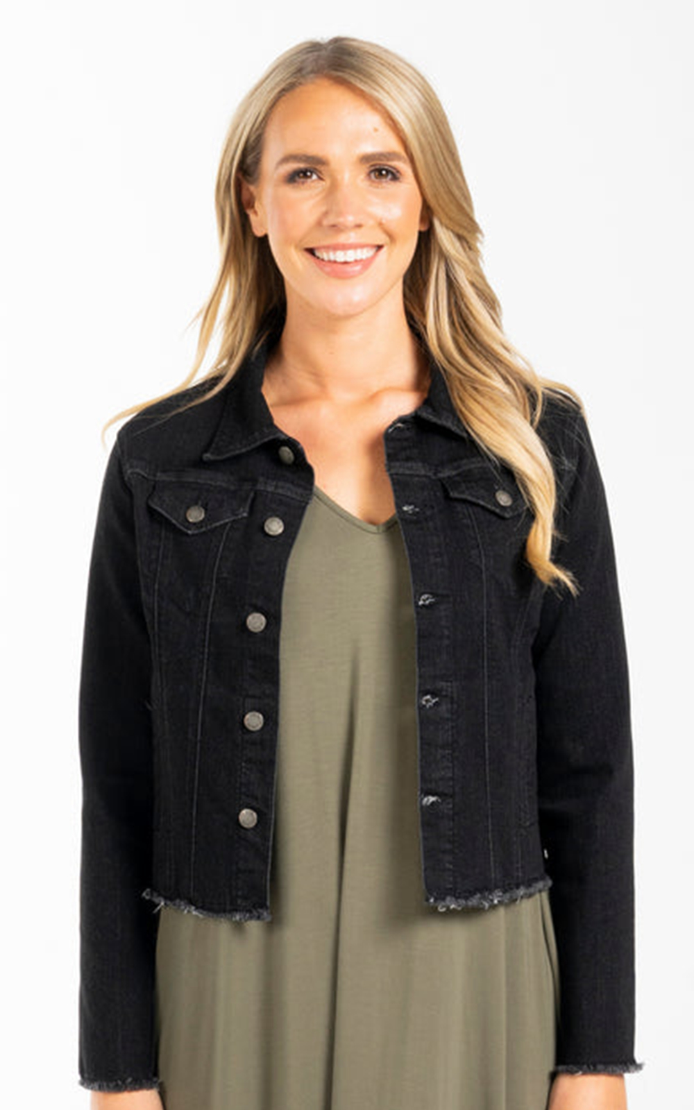 Frayed Denim Jacket product photo.