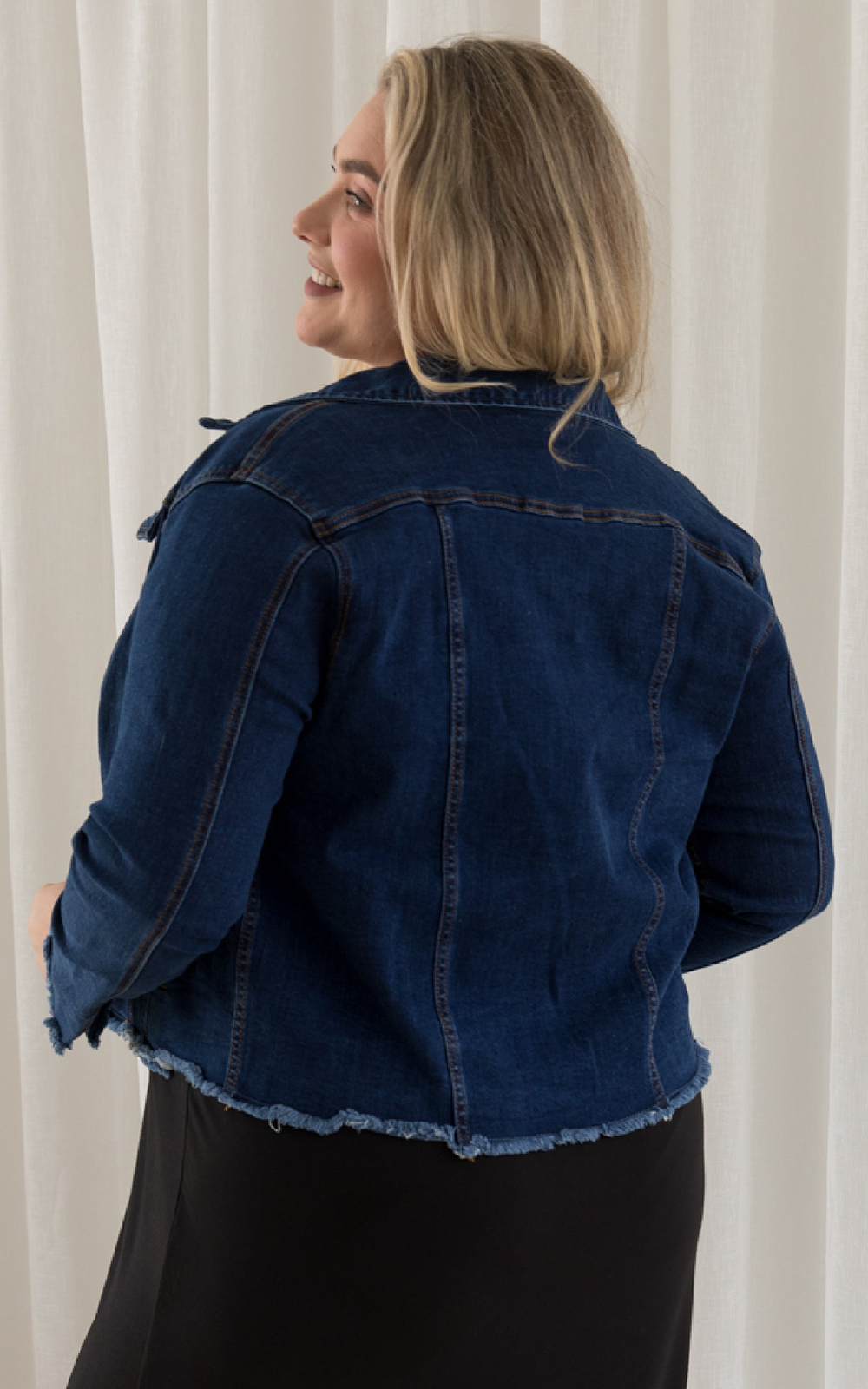 Frayed Denim Jacket product photo.