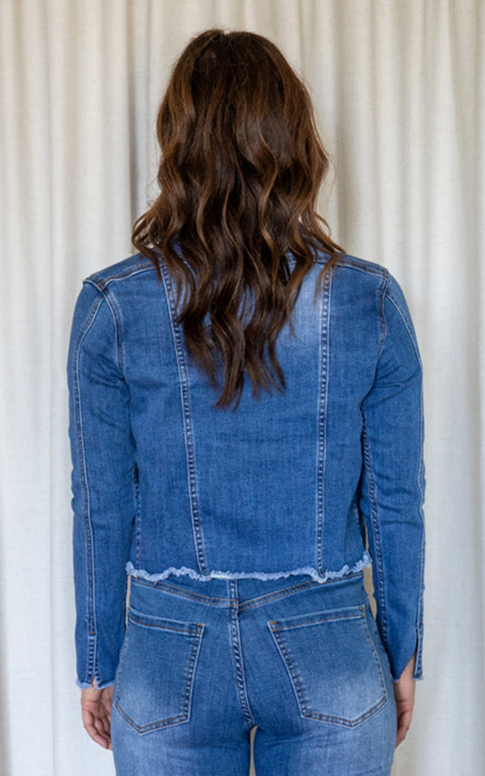 Frayed Denim Jacket product photo.