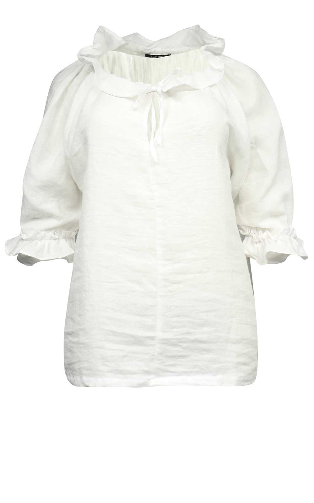 Frill Neck And Slv Linen Top product photo.