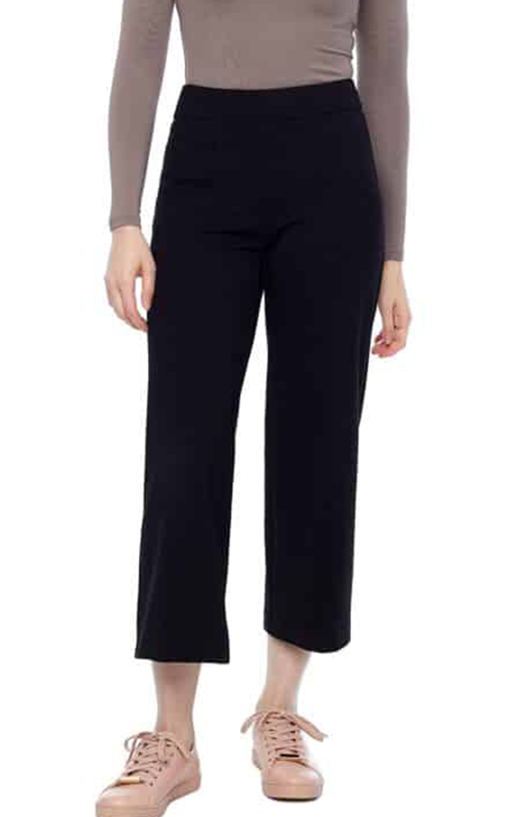 Ponte Solid Crop Wide Leg Pant product photo.