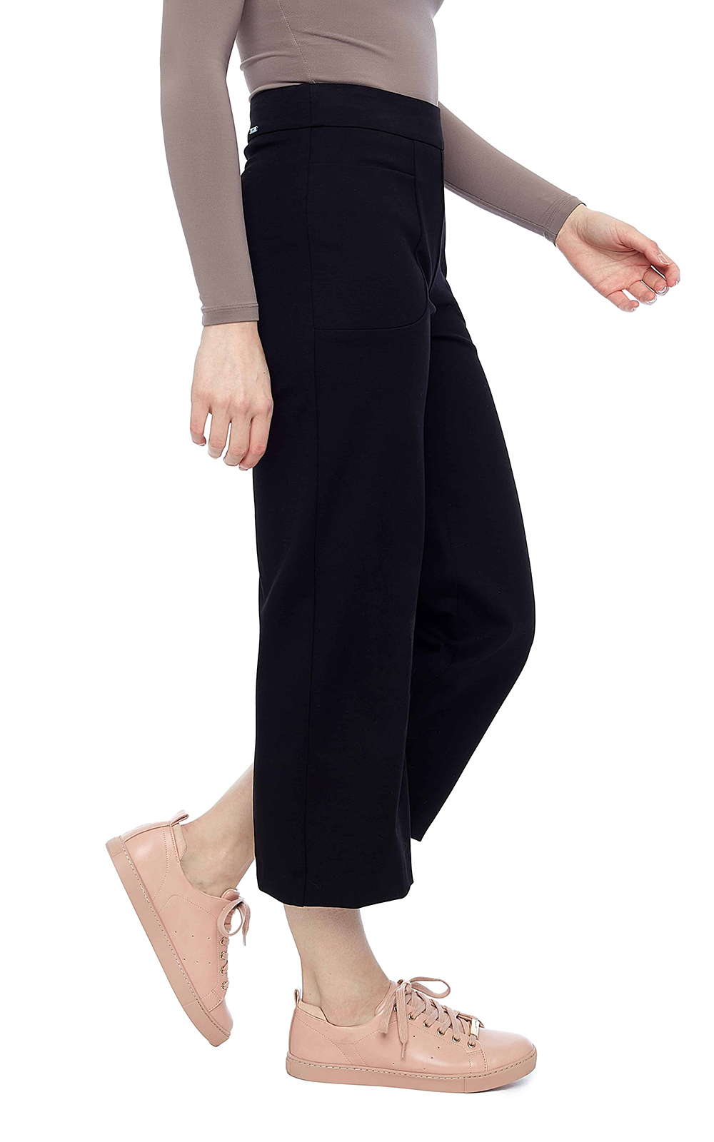 Ponte Solid Crop Wide Leg Pant product photo.