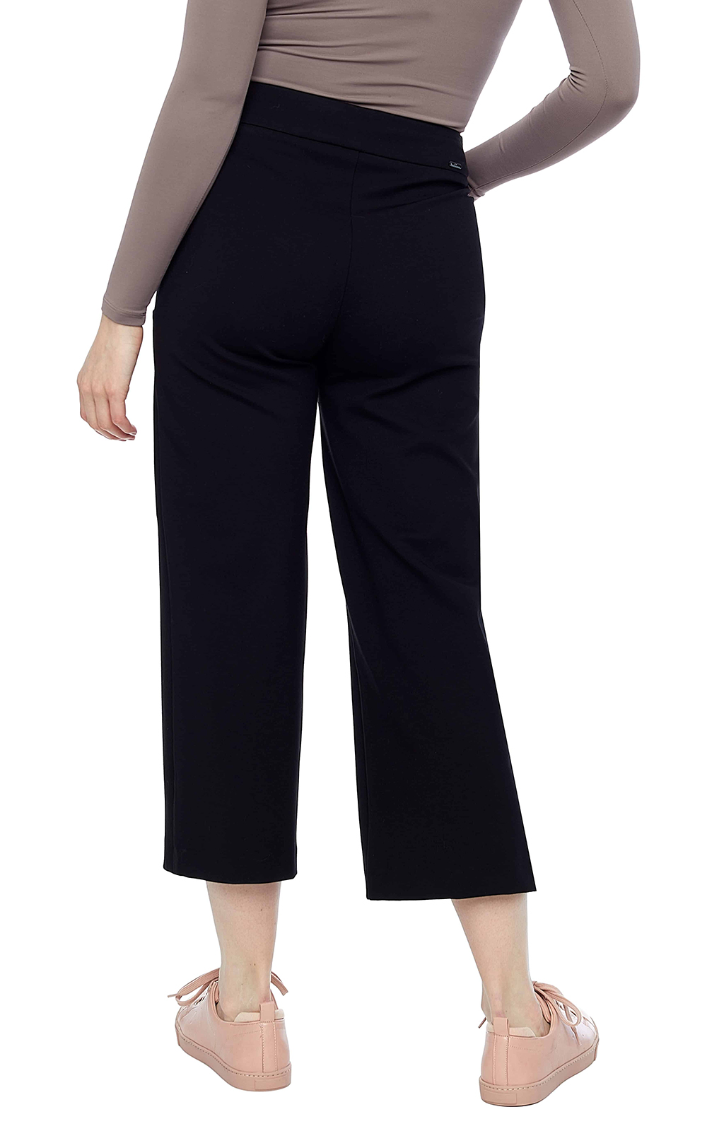 Ponte Solid Crop Wide Leg Pant product photo.