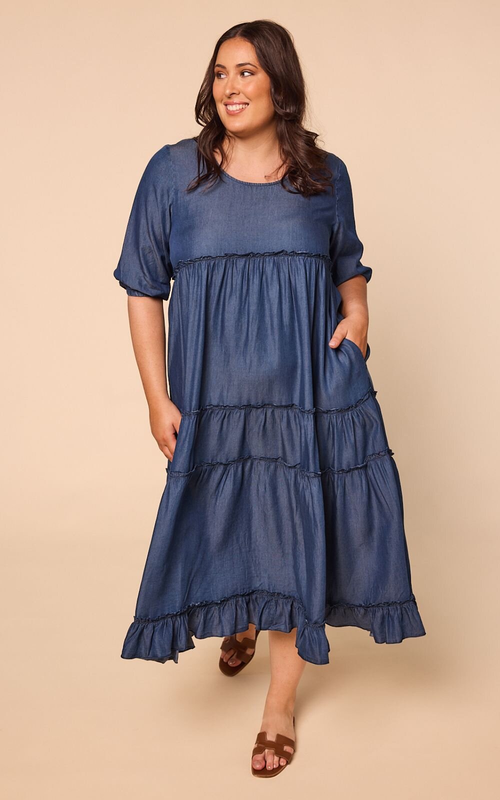 Sabre Frill Maxi Tencel 3/4 Slv Dress product photo.