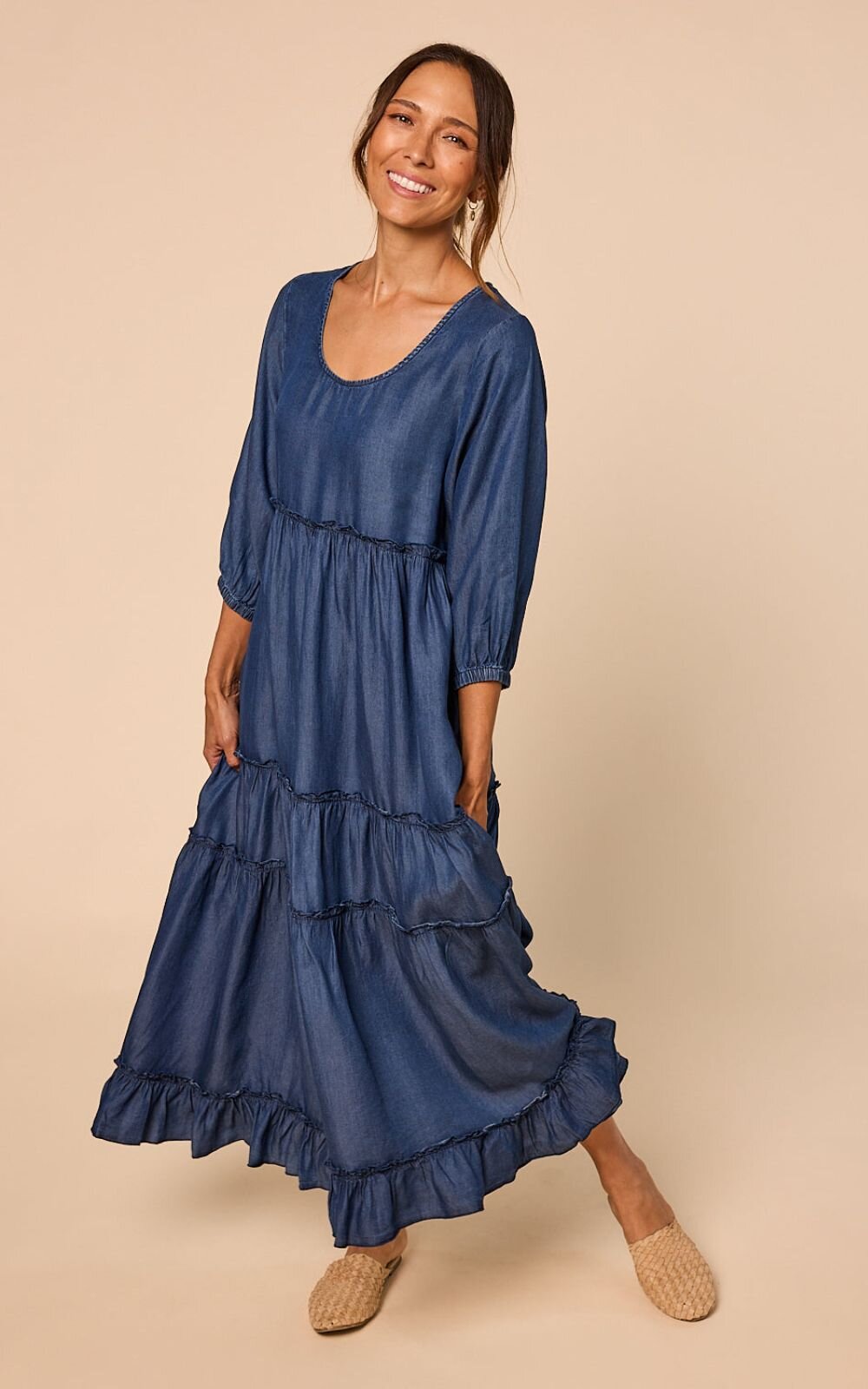 Sabre Frill Maxi Tencel 3/4 Slv Dress product photo.