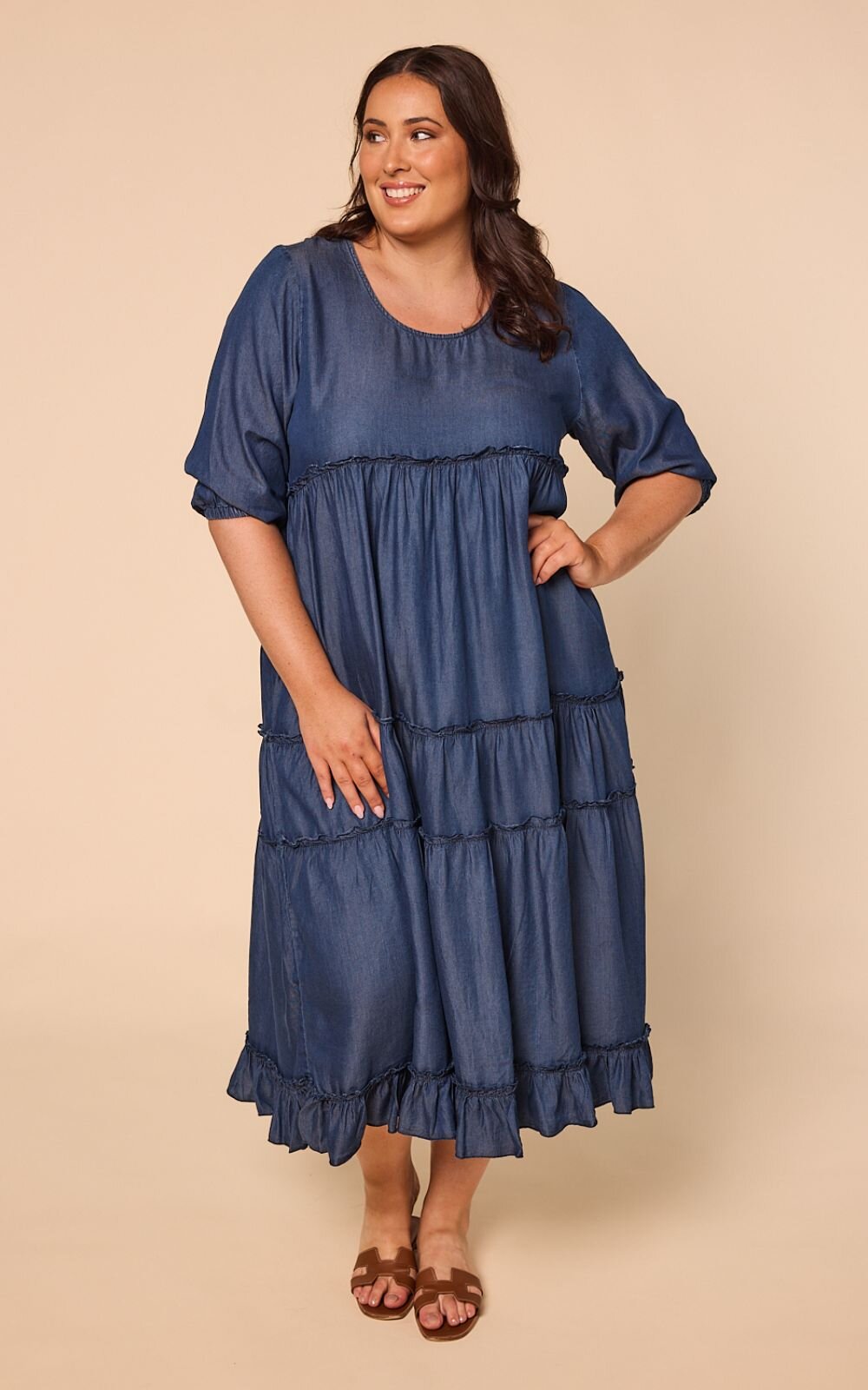 Sabre Frill Maxi Tencel 3/4 Slv Dress product photo.