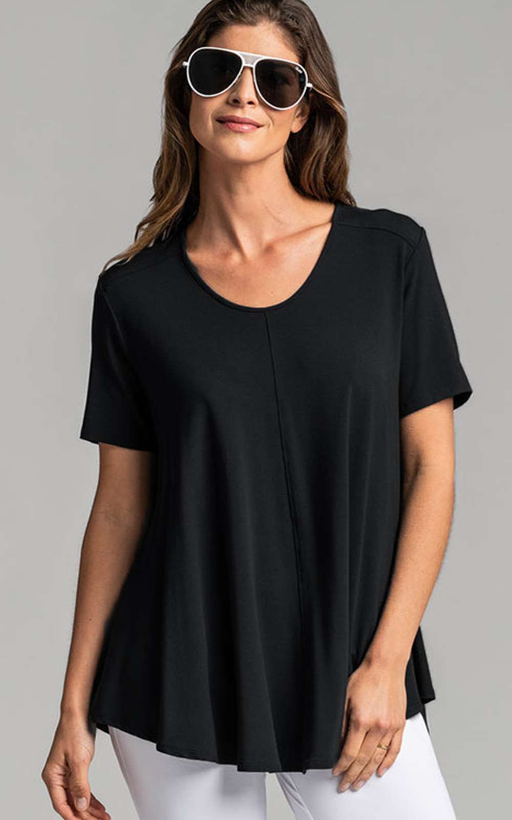 Scoop Neck Short Sleeve Swing Tunic product photo.