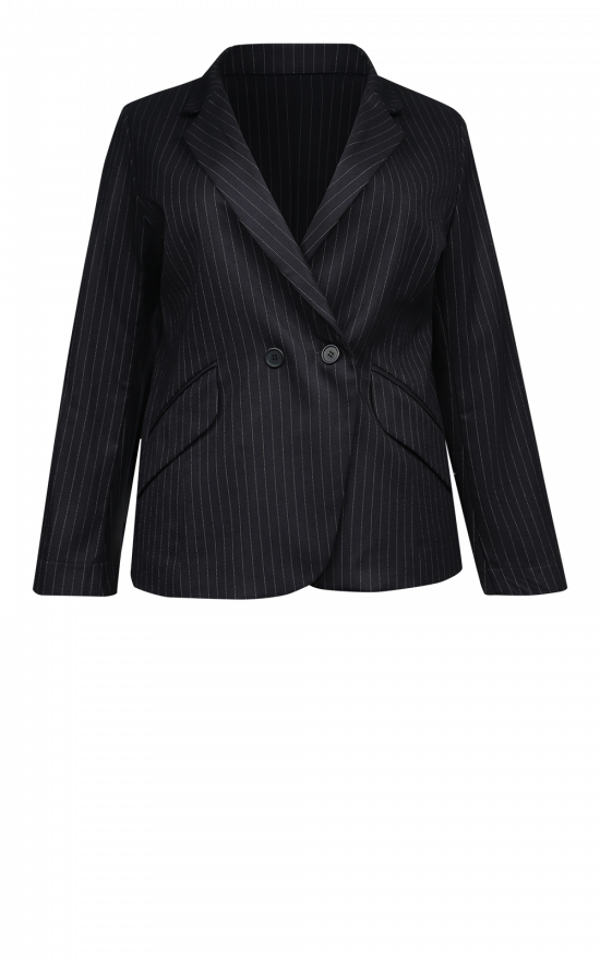 Pinstripe Boyfriend Jacket product photo.