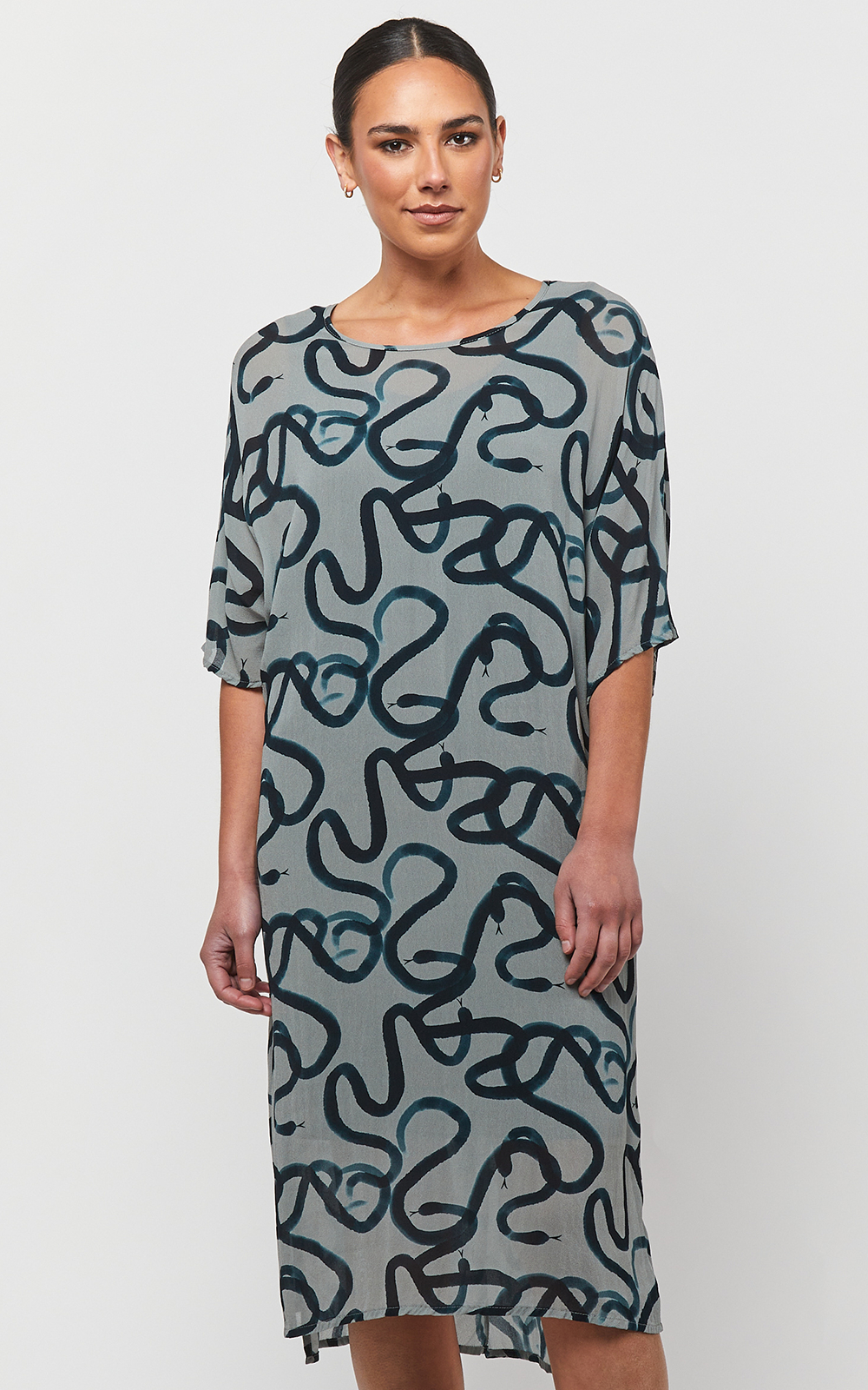 Serpentine Drape Dress product photo.