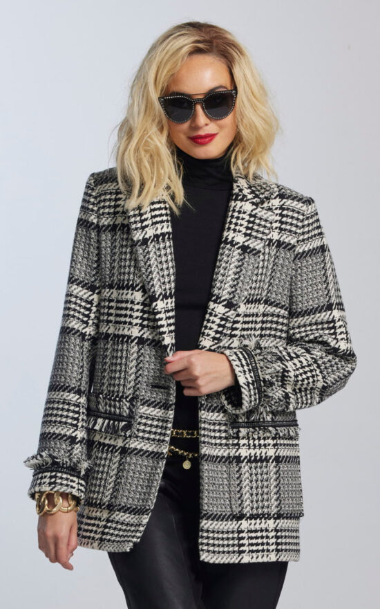 Fringed Check Boyfriend Blazer  product photo.