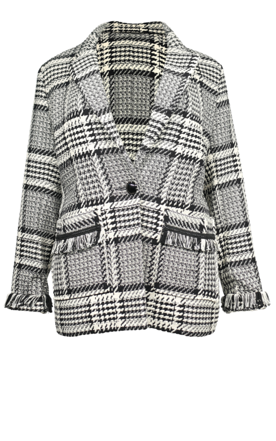 Fringed Check Boyfriend Blazer  product photo.