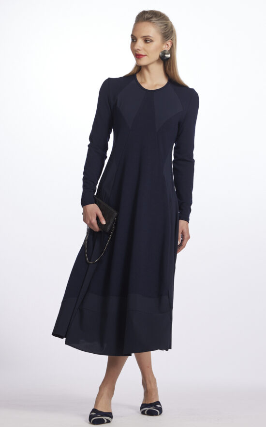 Panel Flared Crew Neck Dress product photo.