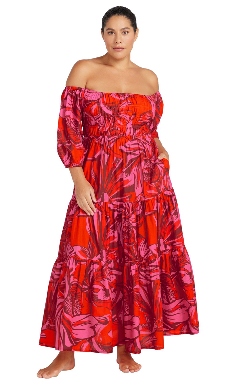 Handel Off Shoulder Maxi W Elastic Neckline And Bodice  product photo.