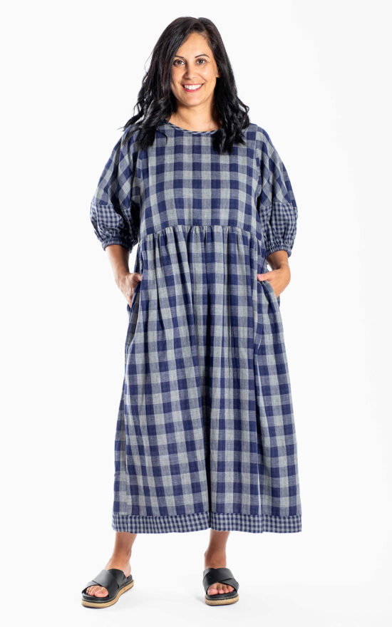 Brie Dress Blue Check product photo.