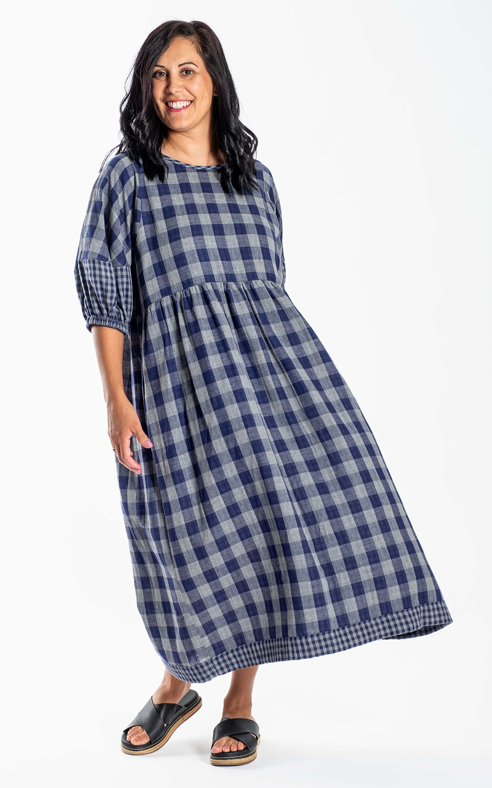 Brie Dress Blue Check product photo.