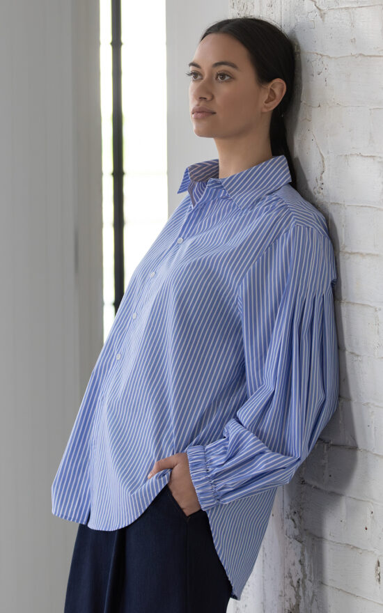 Studio Shirt In Blue Stripe product photo.