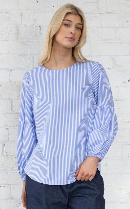 Vienna Top In Blue Stripe product photo.