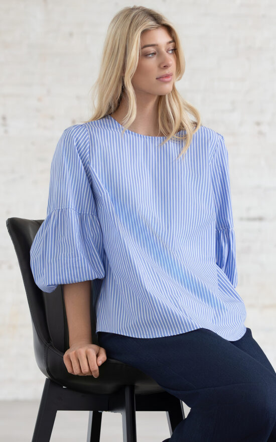 Vienna Top In Blue Stripe product photo.