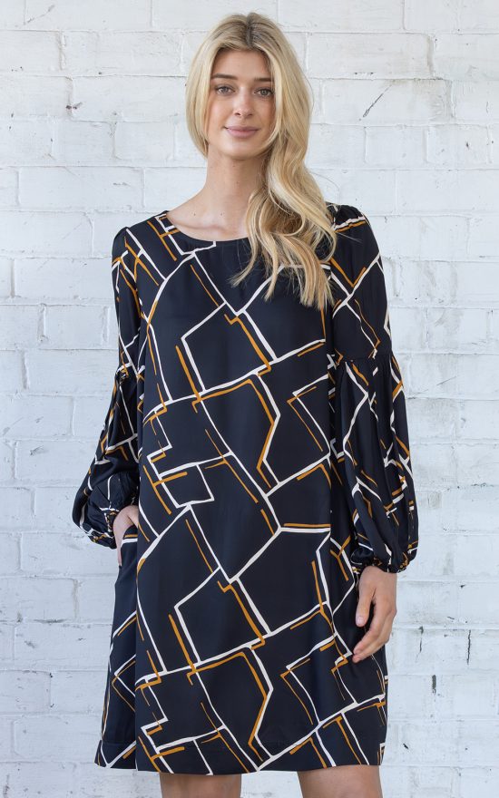 Vienna Dress In Abstract Grid product photo.