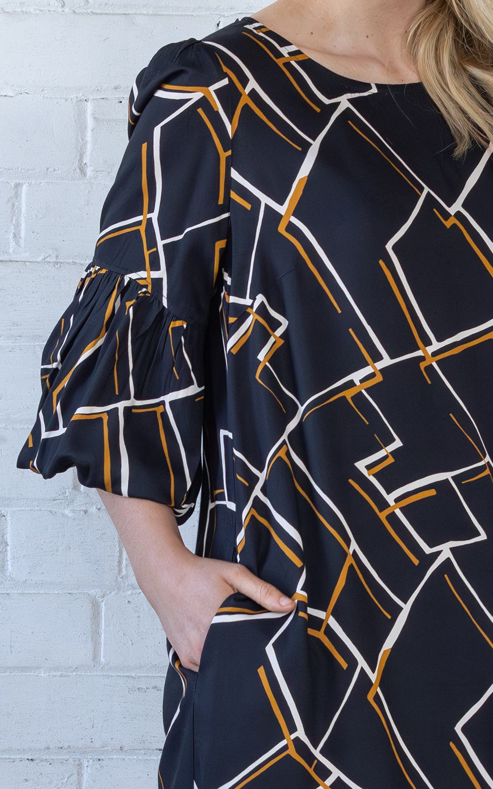 Vienna Dress In Abstract Grid product photo.