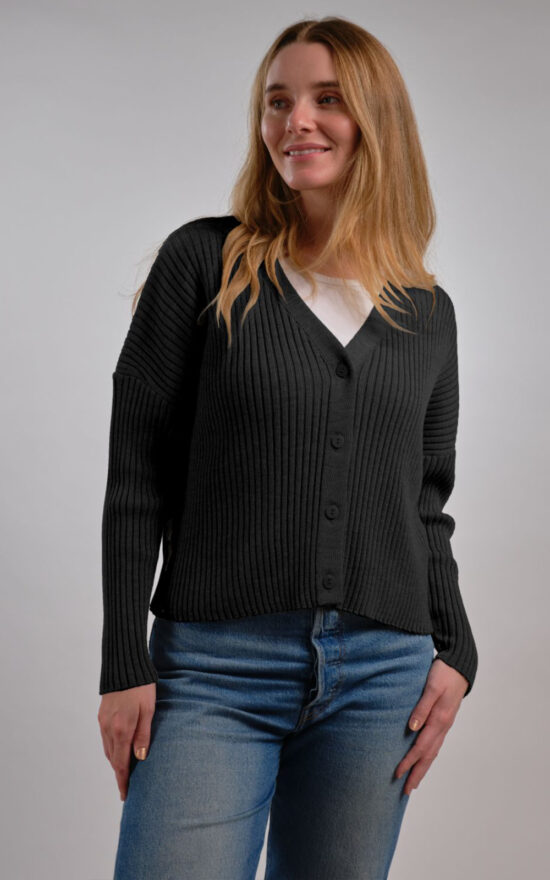 Easy Rib Vee Cardigan product photo.