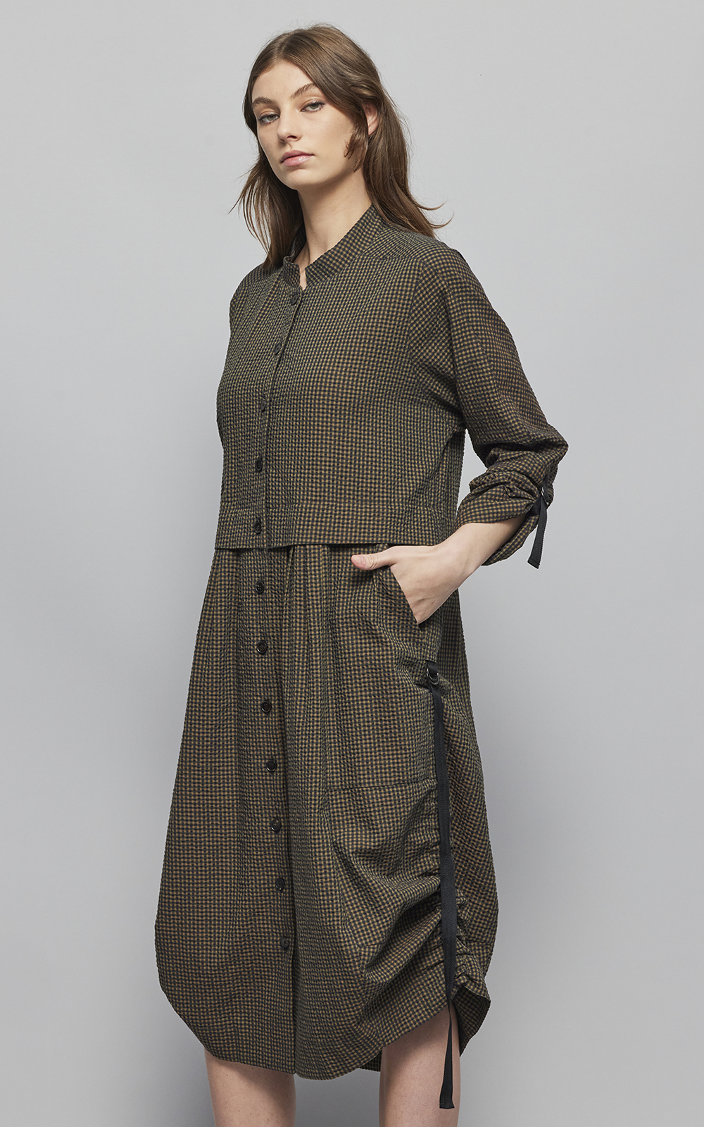 Discord Shirt Dress In Seersucker Check product photo.