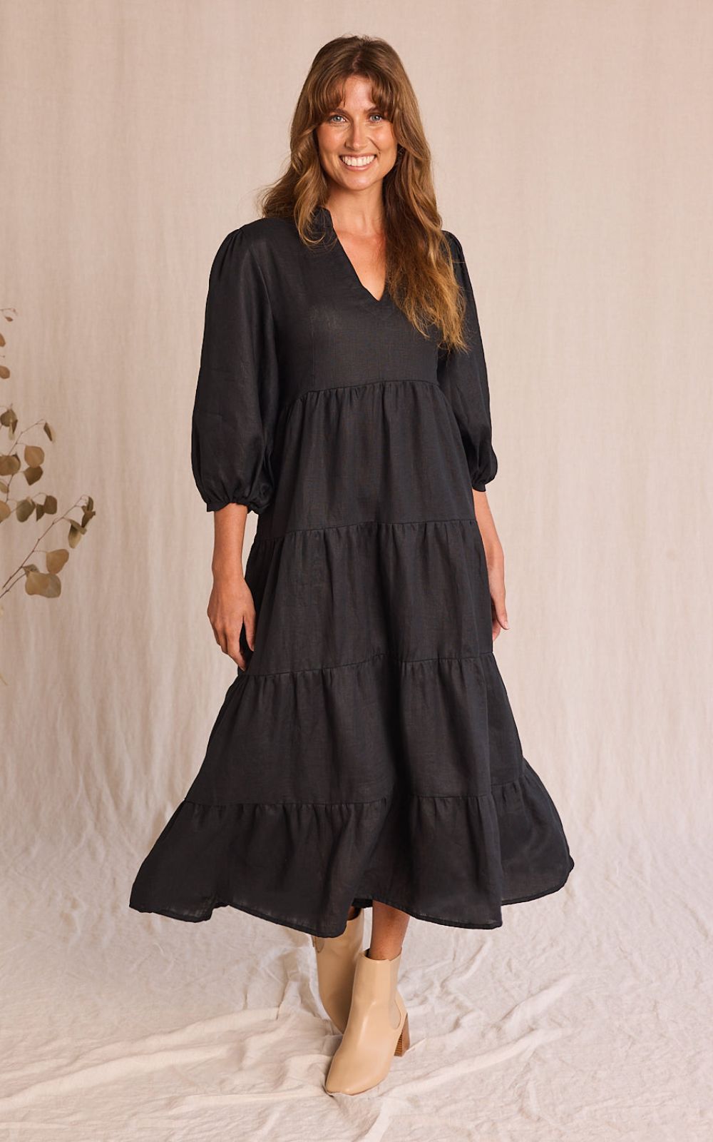 Sabre V Neck Linen Dress  product photo.