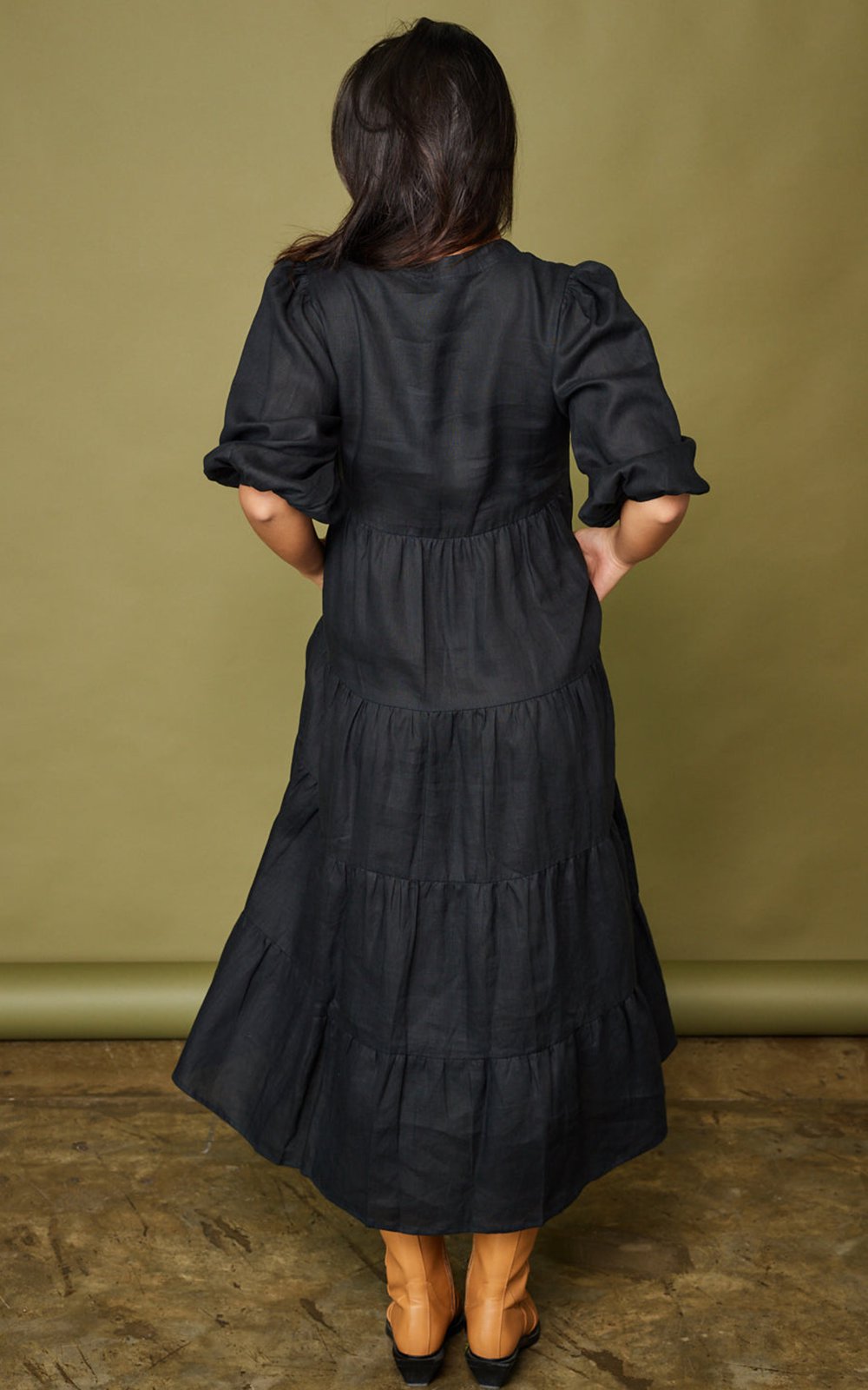 Sabre V Neck Linen Dress  product photo.