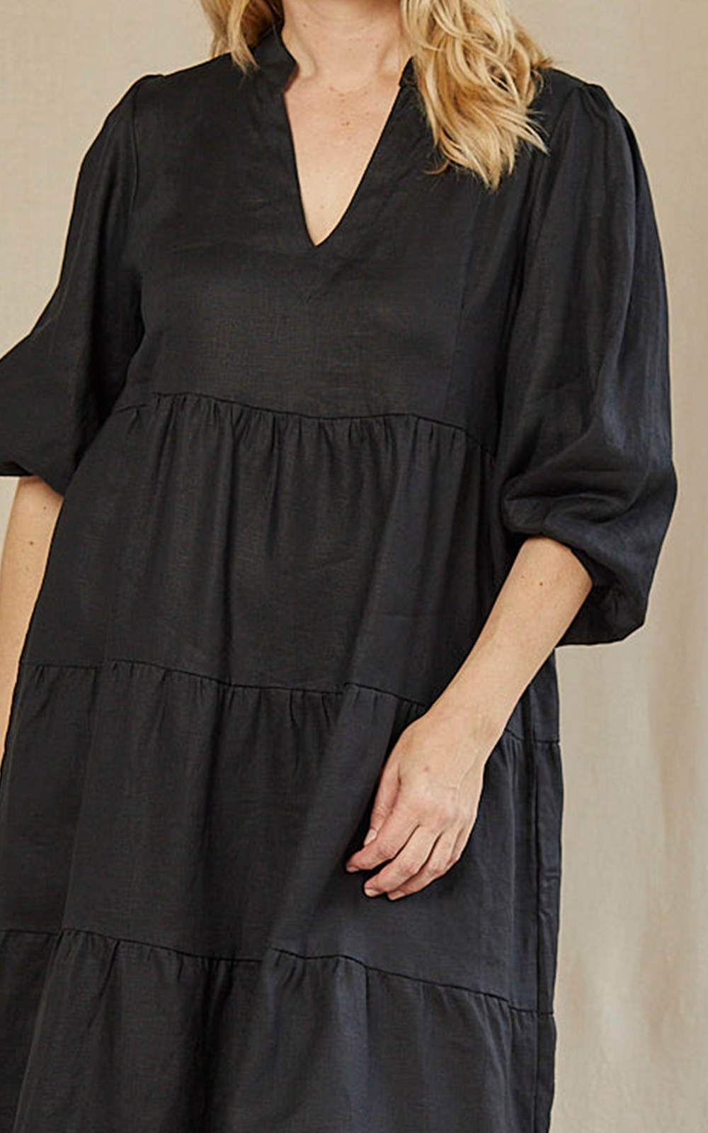 Sabre V Neck Linen Dress  product photo.