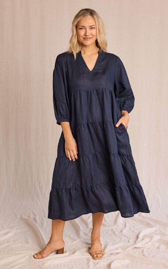 Sabre V Neck Linen Dress  product photo.