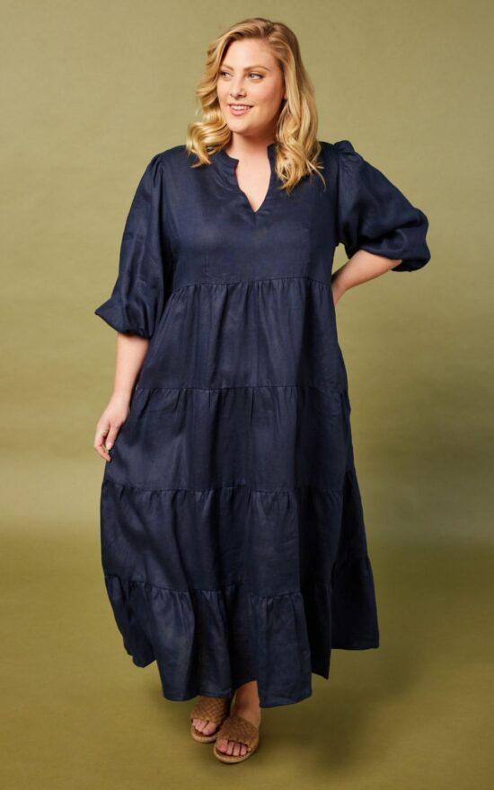 Sabre V Neck Linen Dress  product photo.