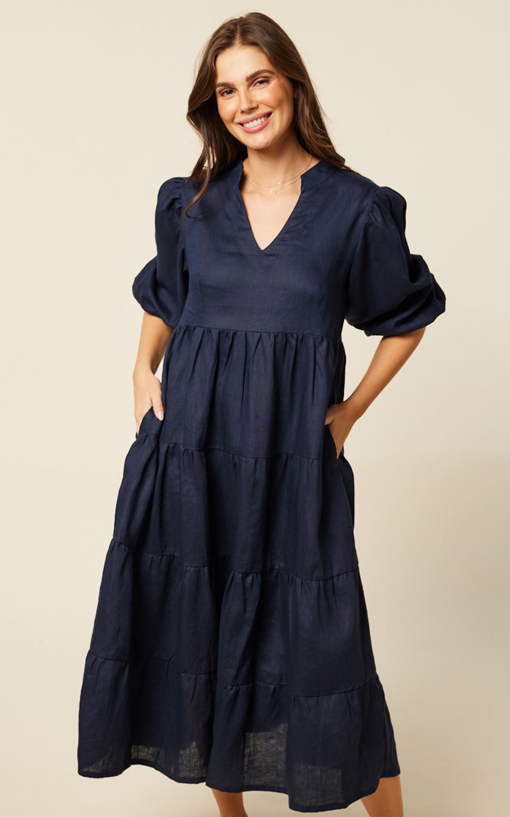 Sabre V Neck Linen Dress  product photo.