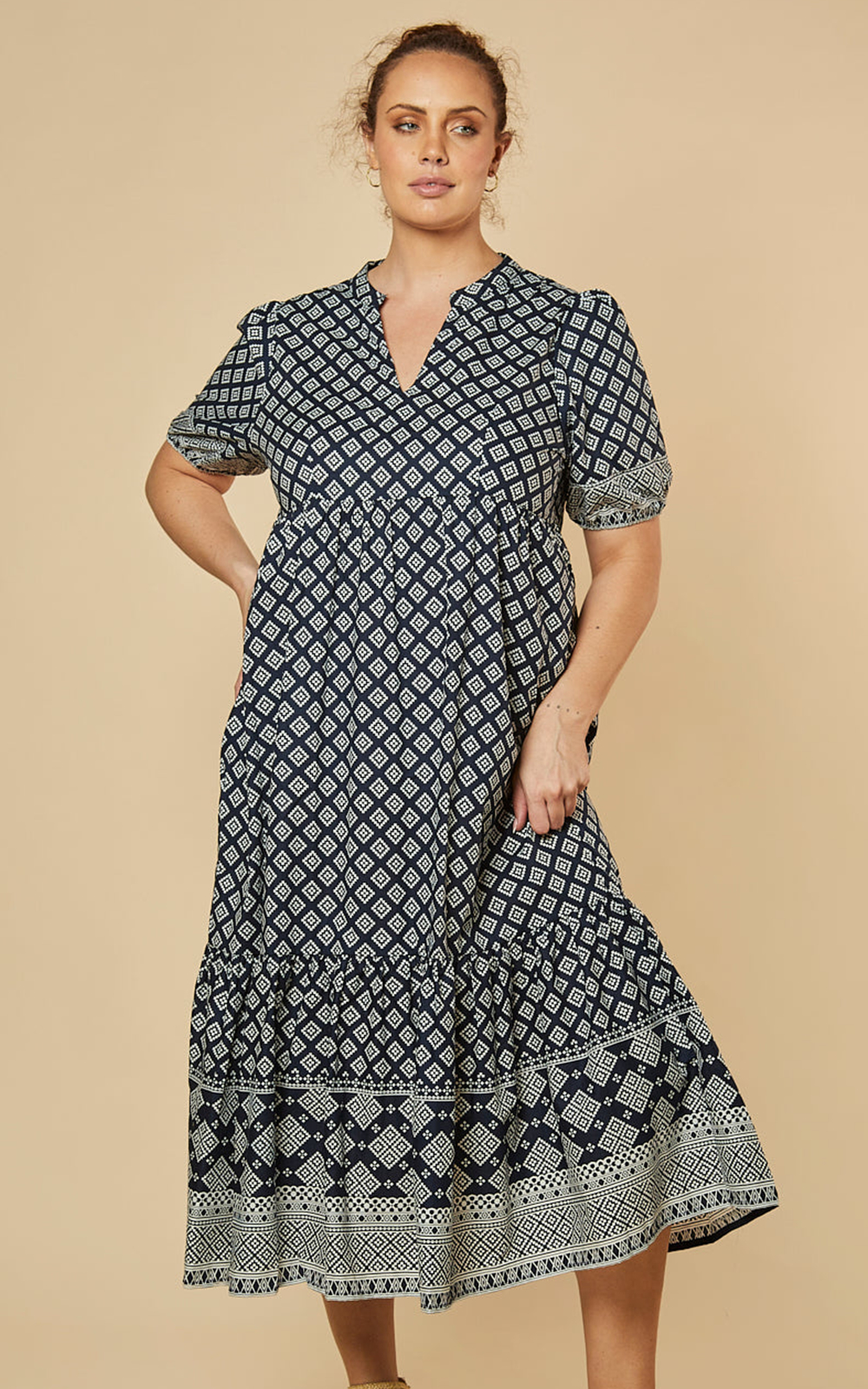 Sabre V-Neck Dress In Navy Iris product photo.