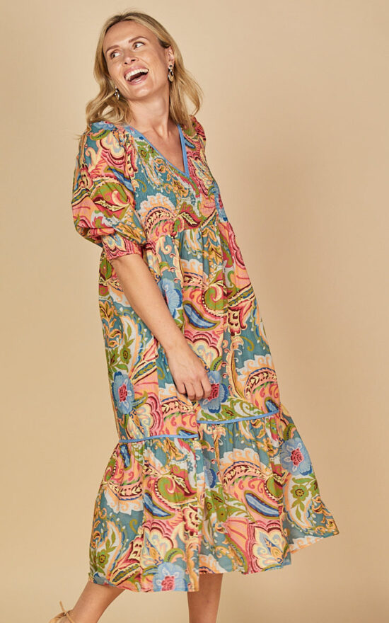 Nicci Shirred Dress In Kensington product photo.